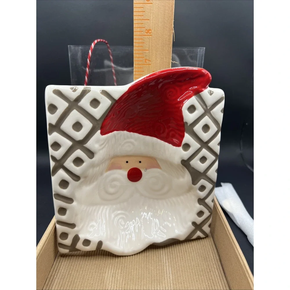 New Mud Pie Christmas Santa Dip Bowl Set Ceramic Face Spoon Gift Box 2015